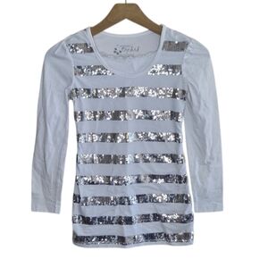 Forever Orchid | White & Silver Sequin Striped Tunic Top Girls Size 10